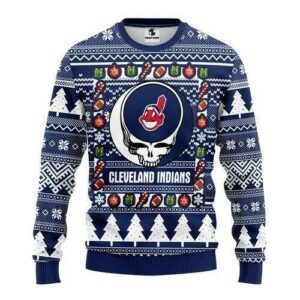 Skull Cleveland Indians Christmas Ugly Sweater, MLB Christmas Sweater