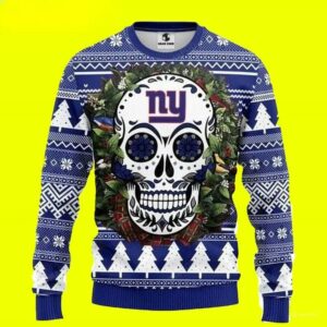 Skull Flower New York Giants Ugly Christmas Sweater, NFL Christmas Sweater