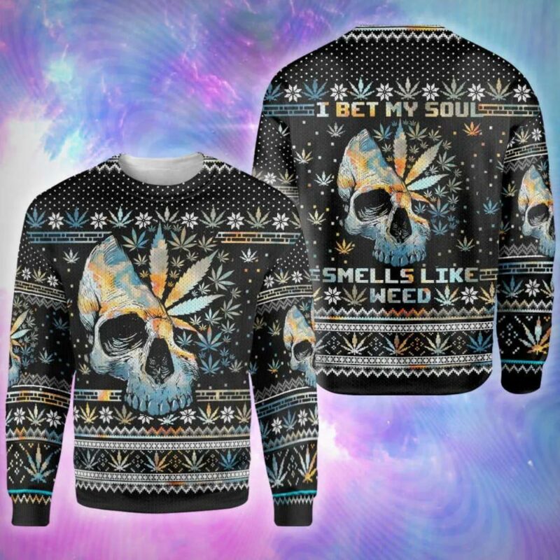 Skull Weed Unisex Ugly Christmas Sweater, Skull Xmas Sweater