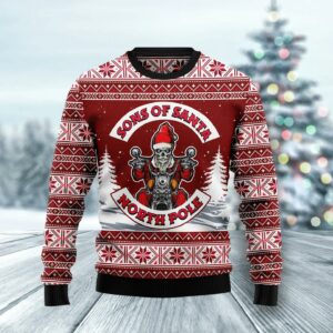 Sons Of Santa North Pole Skull Ugly Christmas Sweater, Christmas Sweater With Skulls