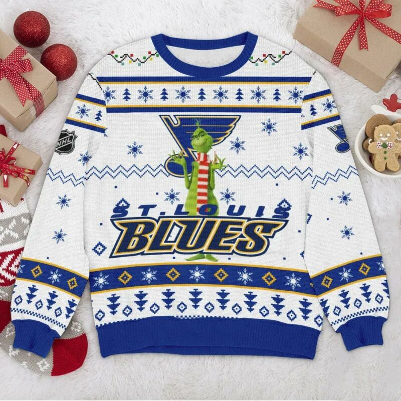 St. Louis Blues NHL Grinch Ugly Christmas Sweater, NHL Christmas Sweater