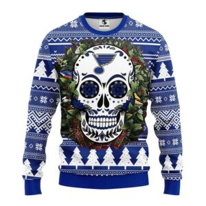 St. Louis Blues Skull Flower Ugly Christmas Sweater, NHL Christmas Sweater