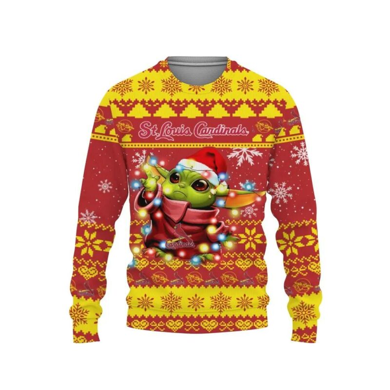 St. Louis Cardinals Baby Yoda Star Wars Ugly Christmas Sweater, MLB Christmas Sweater