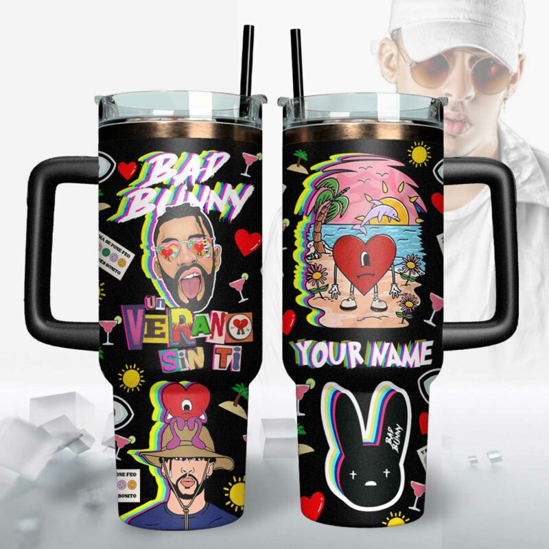 Bad Bunny Music Custom Stanley Quencher 40oz Stainless Steel Tumbler With Handle - Threewoofs - Image 4