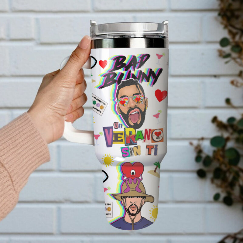 Bad Bunny Music Custom Stanley Quencher 40oz Stainless Steel Tumbler With Handle - Threewoofs - Image 4