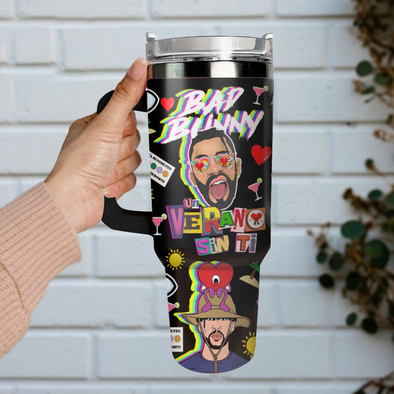 Bad Bunny Music Custom Stanley Quencher 40oz Stainless Steel Tumbler With Handle - Threewoofs - Image 3