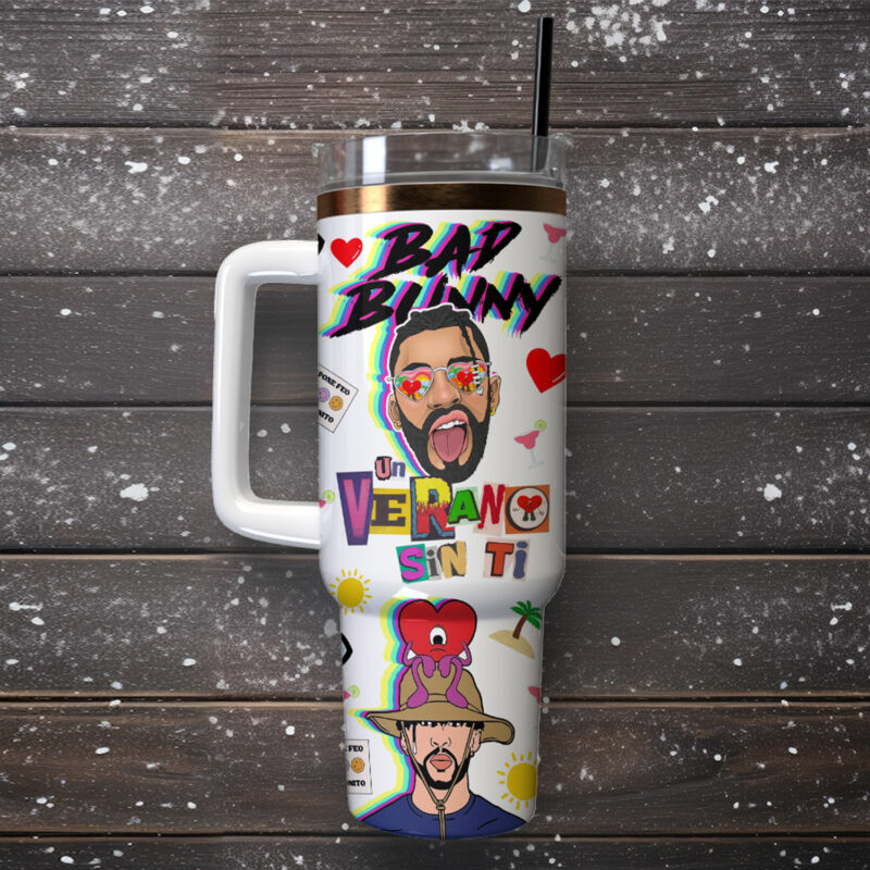 Bad Bunny Music Custom Stanley Quencher 40oz Stainless Steel Tumbler With Handle - Threewoofs - Image 2