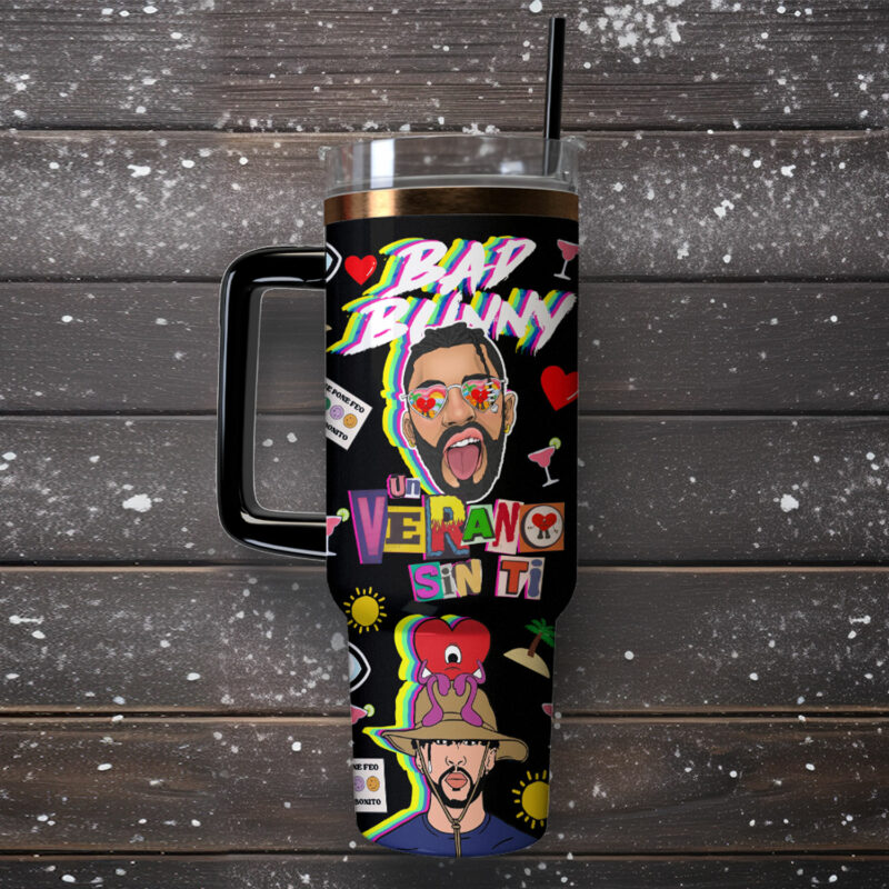 Bad Bunny Music Custom Stanley Quencher 40oz Stainless Steel Tumbler With Handle - Threewoofs - Image 2