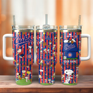 Chicago Cubs x Peanuts MLB Sports Custom Stanley Quencher 40oz Stainless Steel Tumbler With Handle - Threewoofs