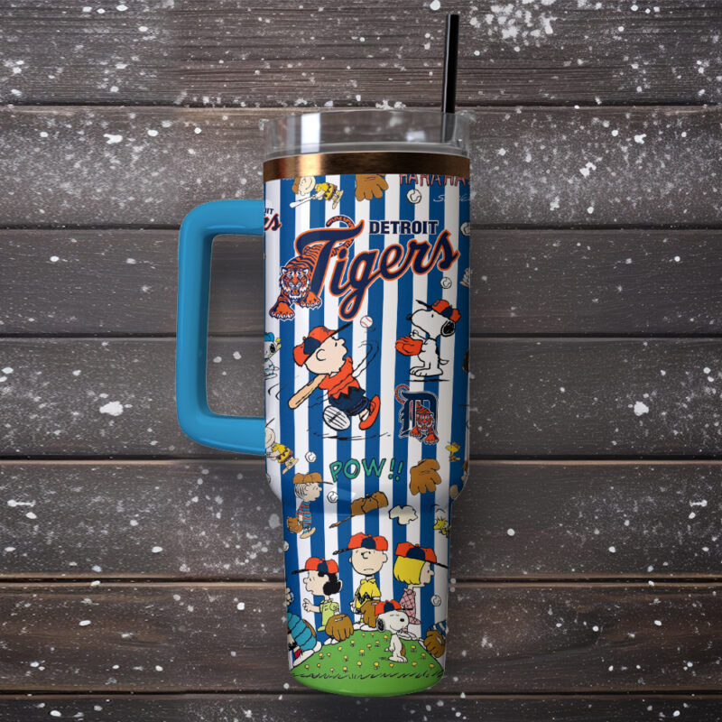 Detroit Tigers x Peanuts MLB Sports Custom Stanley Quencher 40oz Stainless Steel Tumbler With Handle - Threewoofs - Image 3