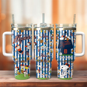 Detroit Tigers x Peanuts MLB Sports Custom Stanley Quencher 40oz Stainless Steel Tumbler With Handle - Threewoofs