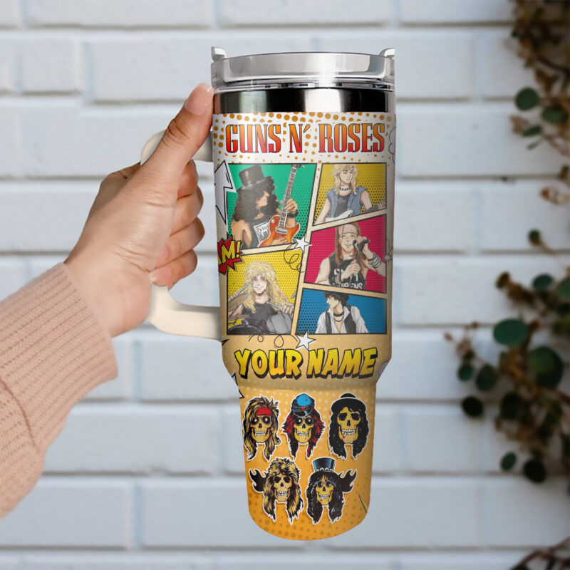 Guns N‚Äô Roses Music Custom Stanley Quencher 40oz Stainless Steel Tumbler With Handle - Threewoofs - Image 3