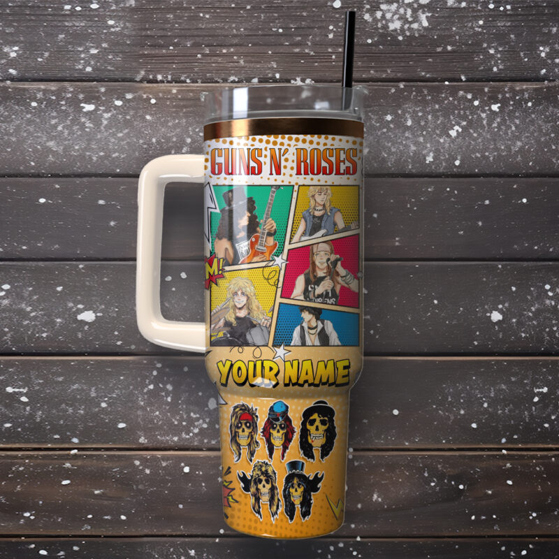 Guns N‚Äô Roses Music Custom Stanley Quencher 40oz Stainless Steel Tumbler With Handle - Threewoofs - Image 4