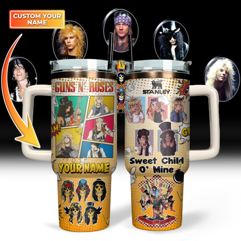 Guns N‚Äô Roses Music Custom Stanley Quencher 40oz Stainless Steel Tumbler With Handle - Threewoofs - Image 2