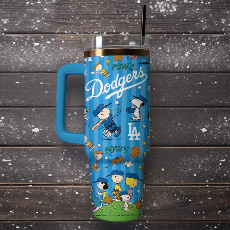 Los Angeles Dodgers x Peanuts MLB Sports Custom Stanley Quencher 40oz Stainless Steel Tumbler With Handle - Threewoofs - Image 3