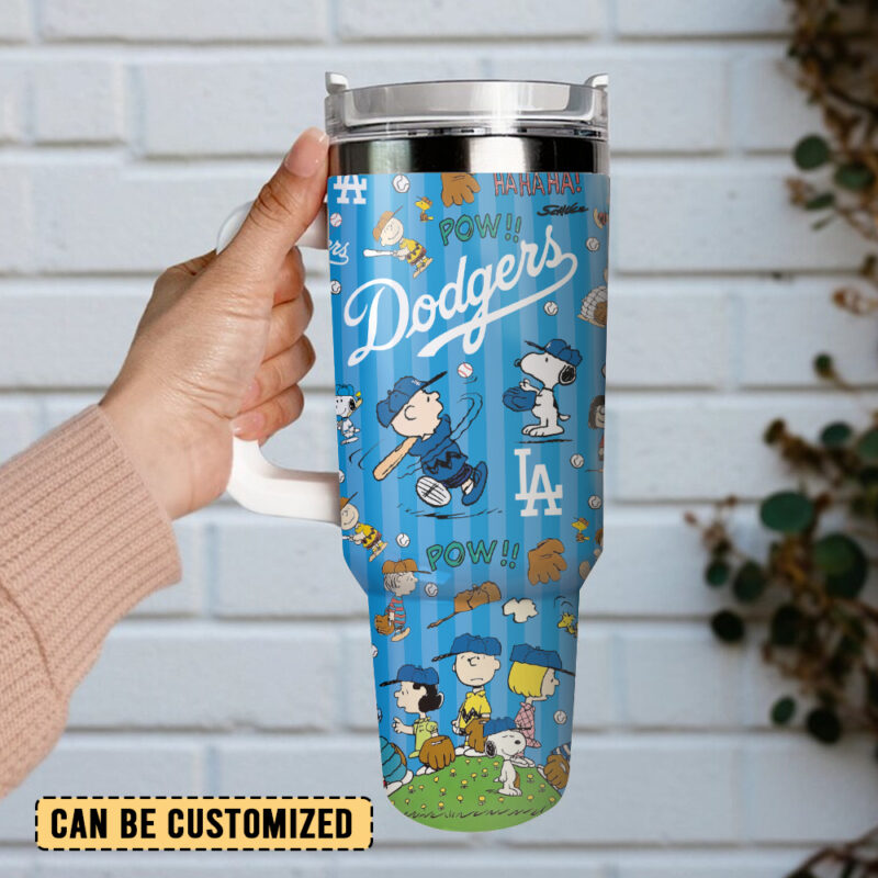 Los Angeles Dodgers x Peanuts MLB Sports Custom Stanley Quencher 40oz Stainless Steel Tumbler With Handle - Threewoofs - Image 4