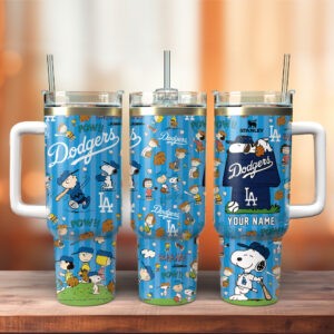 Los Angeles Dodgers x Peanuts MLB Sports Custom Stanley Quencher 40oz Stainless Steel Tumbler With Handle - Threewoofs