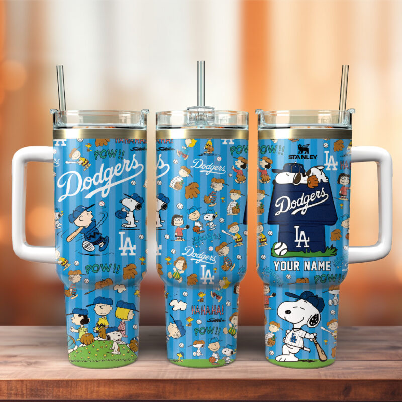 Los Angeles Dodgers x Peanuts MLB Sports Custom Stanley Quencher 40oz Stainless Steel Tumbler With Handle - Threewoofs