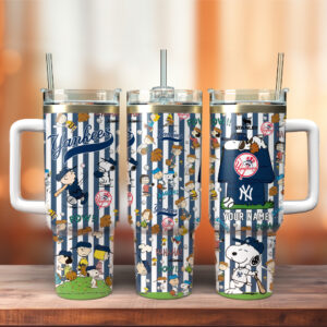 New York Yankees x Peanuts MLB Sports Custom Stanley Quencher 40oz Stainless Steel Tumbler With Handle - Threewoofs