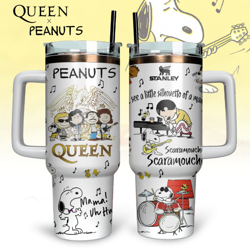 Snoopy x Queen Music Custom Stanley Quencher 40oz Stainless Steel Tumbler With Handle - Threewoofs - Image 2