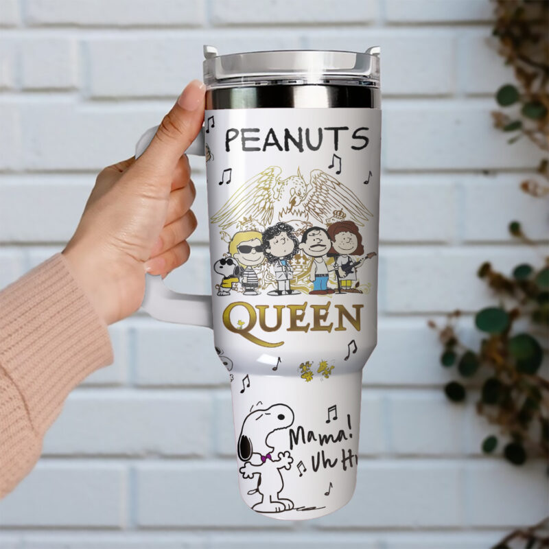 Snoopy x Queen Music Custom Stanley Quencher 40oz Stainless Steel Tumbler With Handle - Threewoofs - Image 3