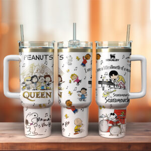 Snoopy x Queen Music Custom Stanley Quencher 40oz Stainless Steel Tumbler With Handle - Threewoofs