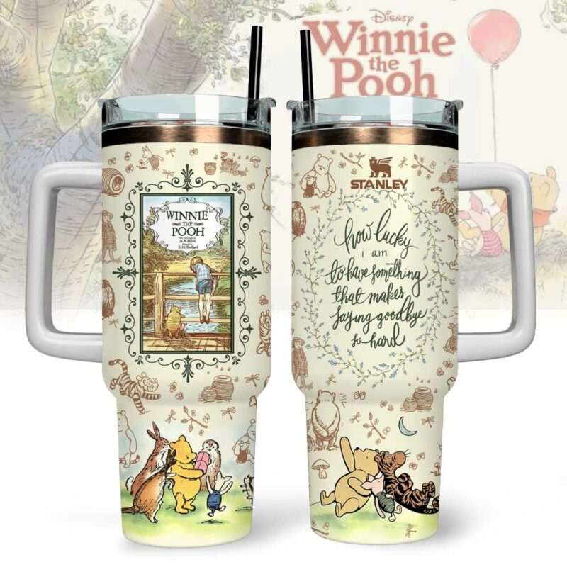 Winnie The Pooh Cartoon Custom Stanley Quencher 40oz Stainless Steel Tumbler With Handle - Threewoofs - Image 2