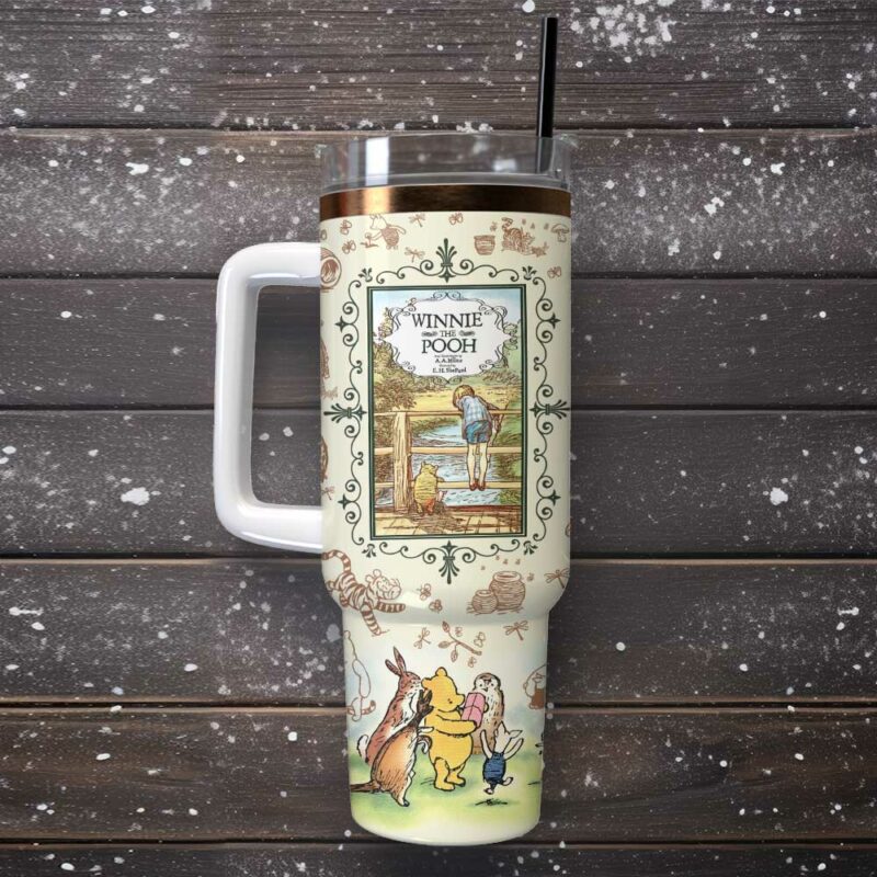 Winnie The Pooh Cartoon Custom Stanley Quencher 40oz Stainless Steel Tumbler With Handle - Threewoofs - Image 3