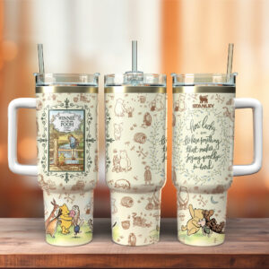 Winnie The Pooh Cartoon Custom Stanley Quencher 40oz Stainless Steel Tumbler With Handle - Threewoofs