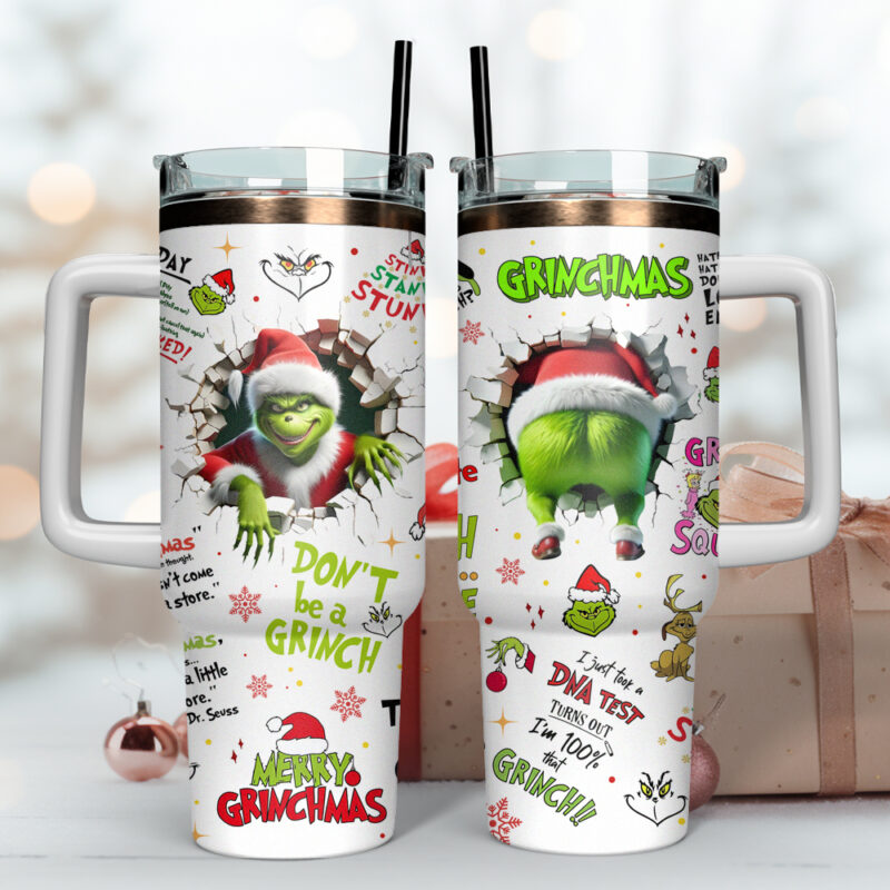 The Grinch Movies Christmas Custom Stanley Quencher 40oz Stainless Steel Tumbler With Handle - Threewoofs - Image 2