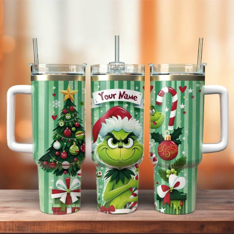 The Grinch Movies Christmas Custom Stanley Quencher 40oz Stainless Steel Tumbler With Handle - Threewoofs