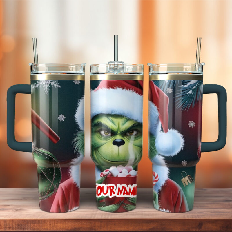 The Grinch Movies Christmas Custom Stanley Quencher 40oz Stainless Steel Tumbler With Handle - Threewoofs