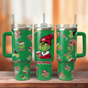 The Grinch X San Francisco 49ers NFL Sports Custom Stanley Quencher 40oz Stainless Steel Tumbler With Handle - Threewoofs