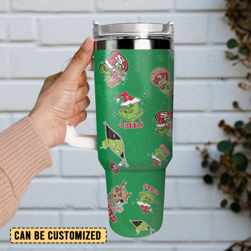 The Grinch X San Francisco 49ers NFL Sports Custom Stanley Quencher 40oz Stainless Steel Tumbler With Handle - Threewoofs - Image 2