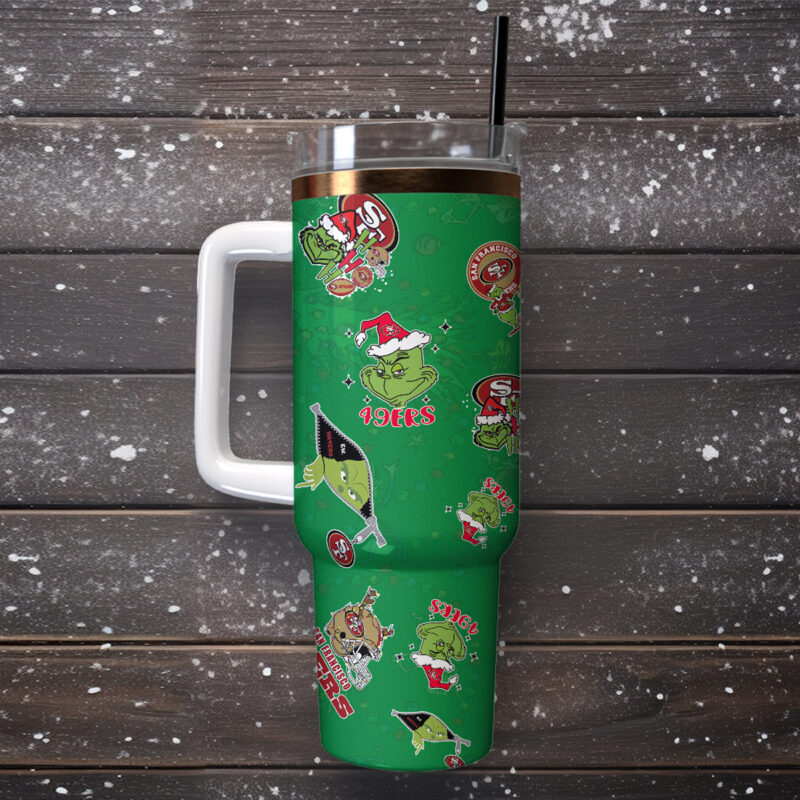 The Grinch X San Francisco 49ers NFL Sports Custom Stanley Quencher 40oz Stainless Steel Tumbler With Handle - Threewoofs - Image 3