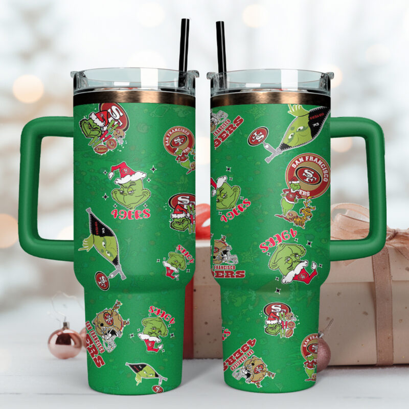 The Grinch X San Francisco 49ers NFL Sports Custom Stanley Quencher 40oz Stainless Steel Tumbler With Handle - Threewoofs - Image 4