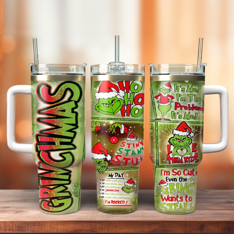 The Grinch Movies Christmas Custom Stanley Quencher 40oz Stainless Steel Tumbler With Handle - Threewoofs