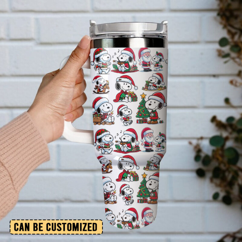 Snoopy Cartoon Christmas Custom Stanley Quencher 40oz Stainless Steel Tumbler With Handle - Threewoofs - Image 3