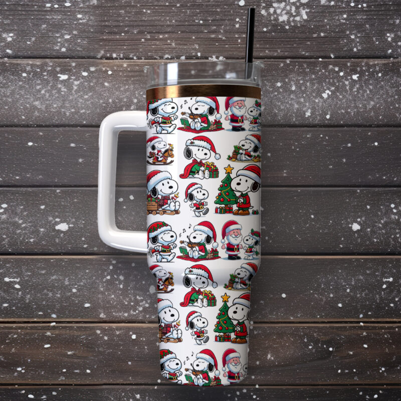 Snoopy Cartoon Christmas Custom Stanley Quencher 40oz Stainless Steel Tumbler With Handle - Threewoofs - Image 4