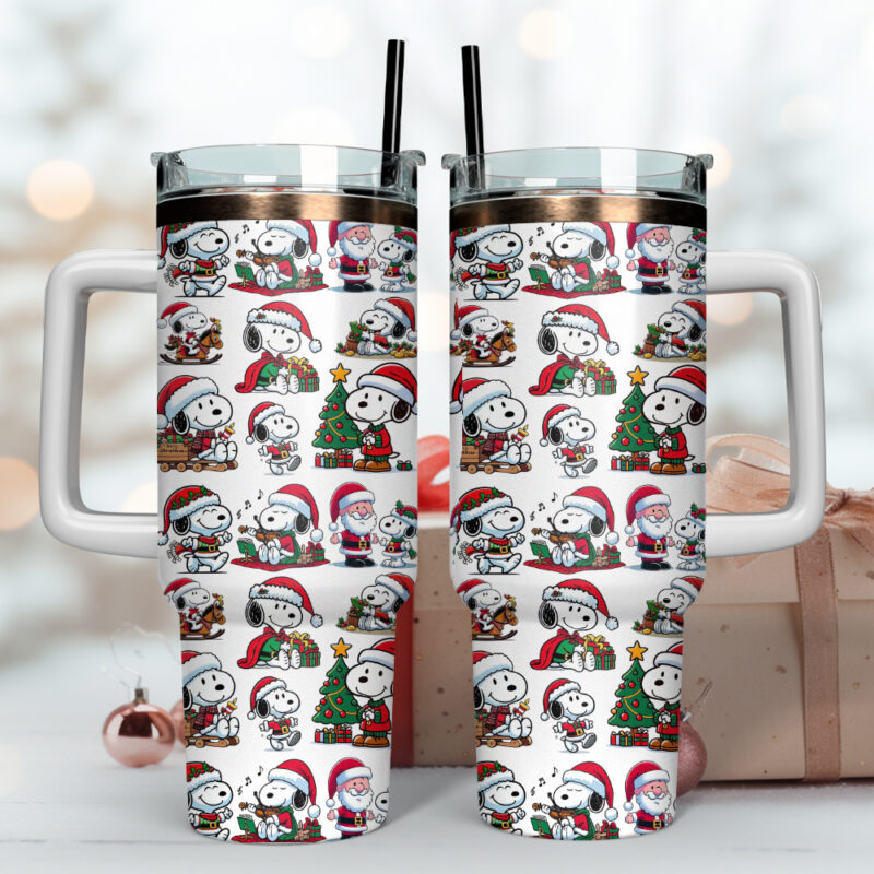 Snoopy Cartoon Christmas Custom Stanley Quencher 40oz Stainless Steel Tumbler With Handle - Threewoofs - Image 2