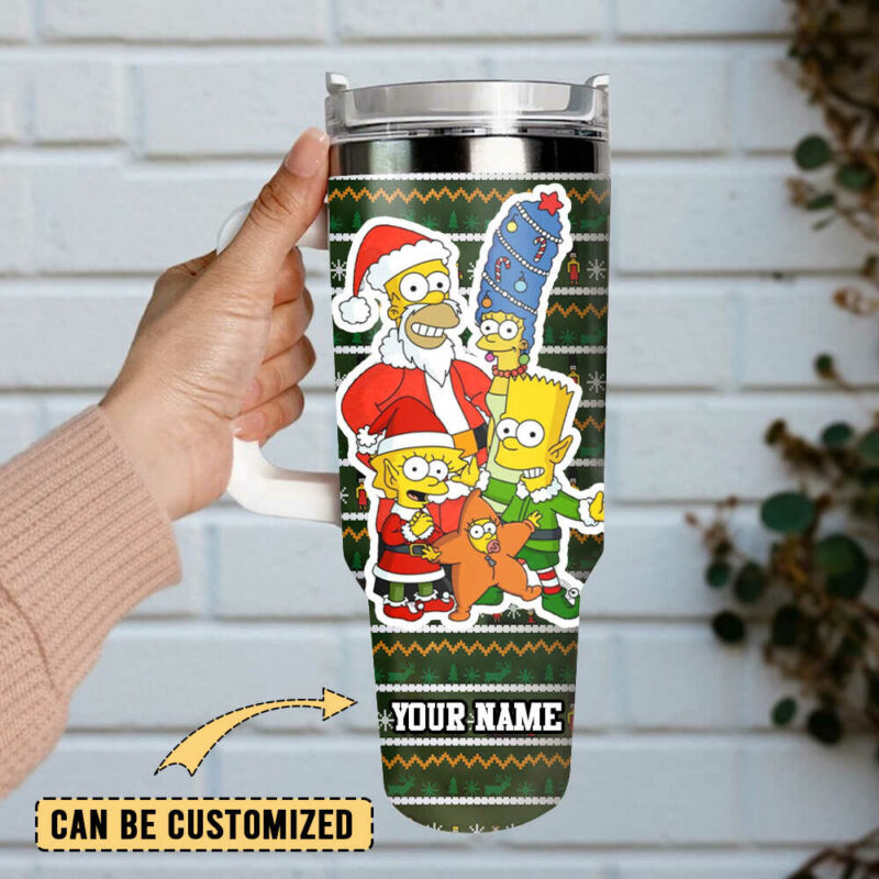 The Simpsons TV Series Christmas Custom Stanley Quencher 40oz Stainless Steel Tumbler With Handle - Threewoofs - Image 3