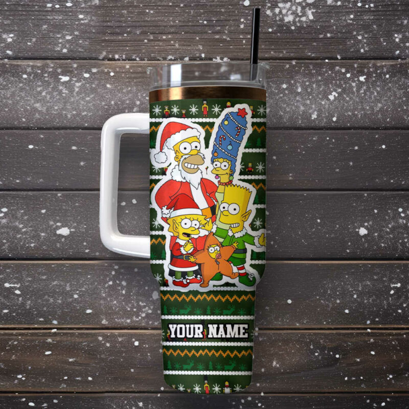 The Simpsons TV Series Christmas Custom Stanley Quencher 40oz Stainless Steel Tumbler With Handle - Threewoofs - Image 4