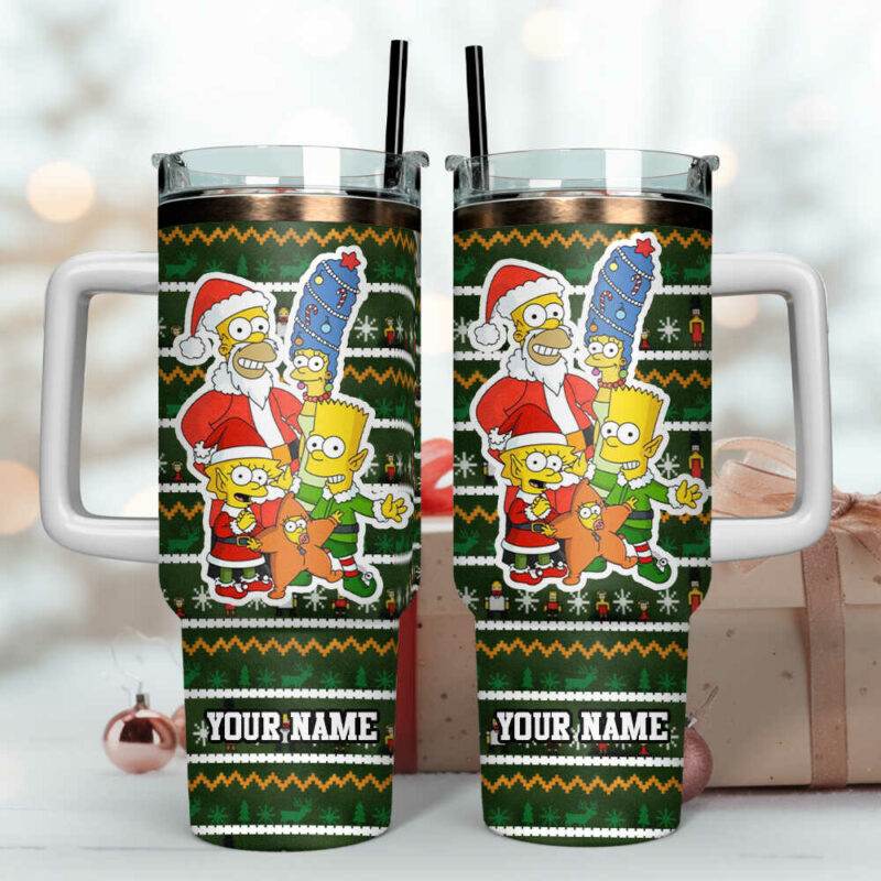 The Simpsons TV Series Christmas Custom Stanley Quencher 40oz Stainless Steel Tumbler With Handle - Threewoofs - Image 2