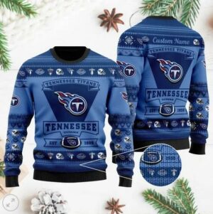 Tennessee Titans Football Team Logo Custom Name Ugly Christmas Sweater, NFL Christmas Sweater