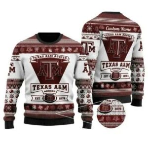Texas A&amp;M Aggies Football Team Personalized Ugly Christmas Sweater, NCAA Christmas Sweater