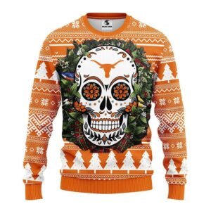 Texas Longhorns Skull Flower Ugly Christmas Sweater, NCAA Christmas Sweater