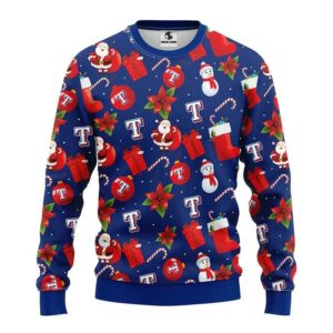 Texas Rangers Santa Claus Snowman Ugly Christmas Sweater, MLB Christmas Sweater