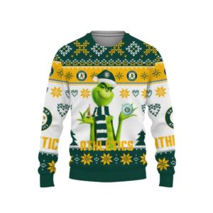 The Grinch Cute Oakland Athletics Ugly Christmas Sweater, MLB Christmas Sweater