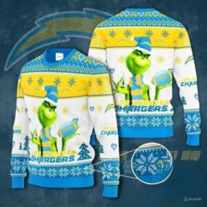 The Grinch Los Angeles Chargers Ugly Christmas Sweater, NFL Christmas Sweater