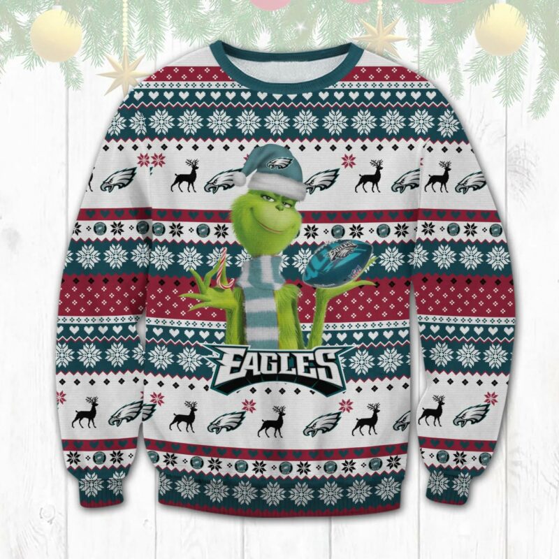 The Grinch Philadelphia Eagles Ugly Christmas Sweater, NFL Christmas Sweater